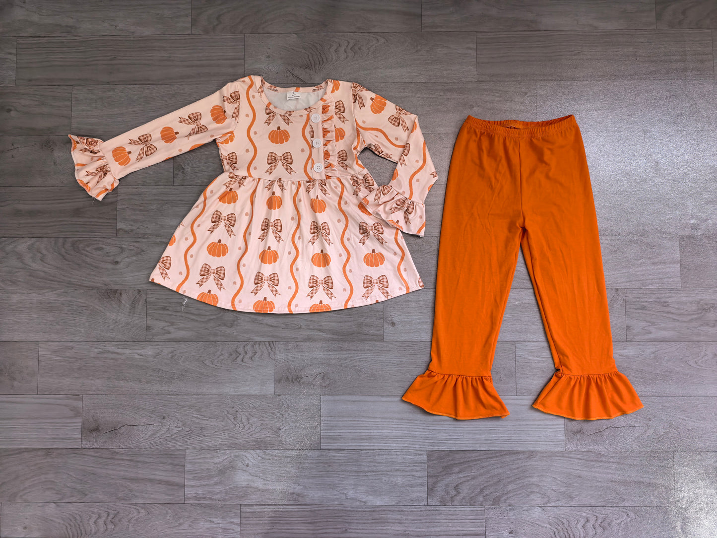 NO MOQ Preorder GLP3396 Pumpkin Bows Orange Flare Long Sleeve Pants Girls Sets 202607