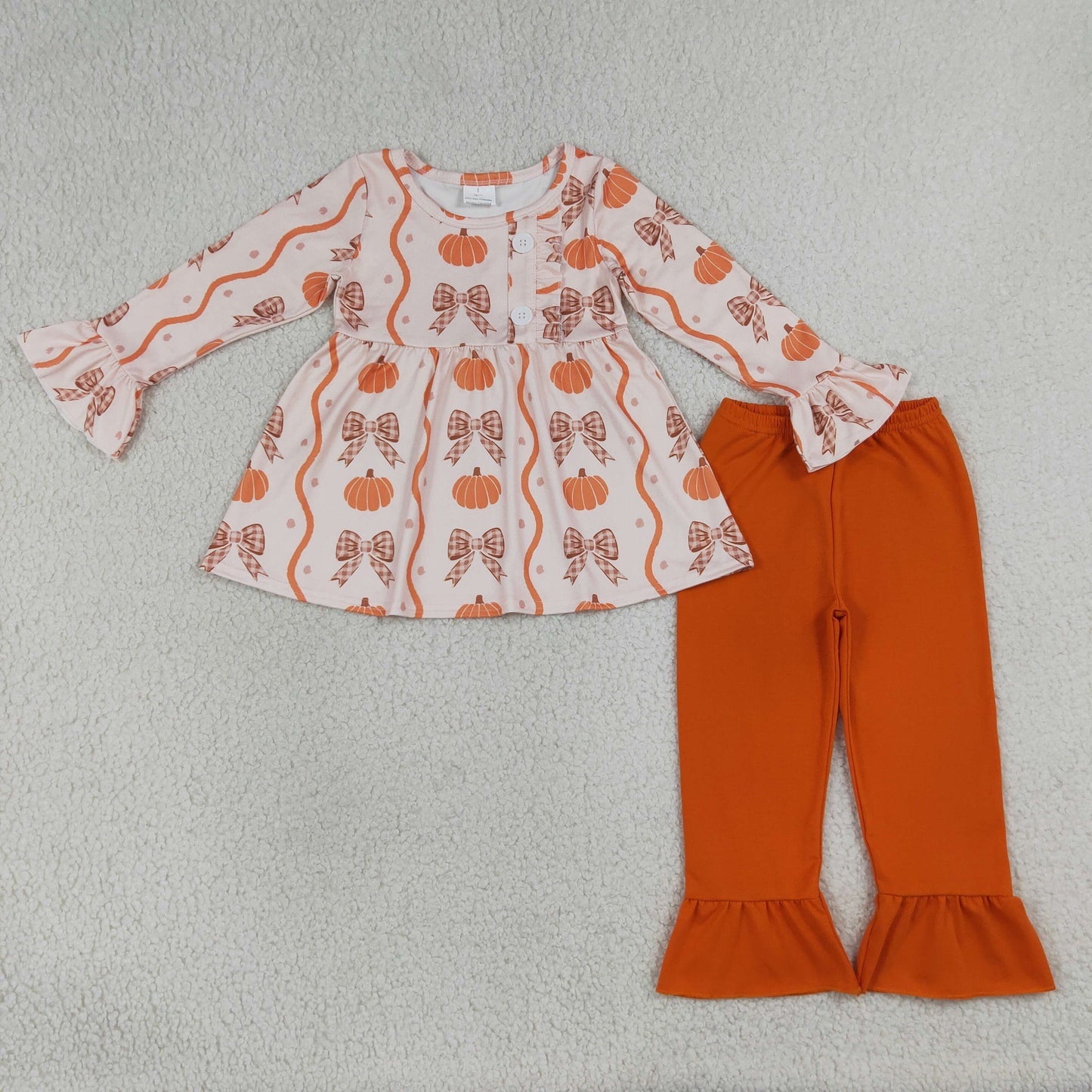 GLP3396 Pumpkin Bows Orange Flare Long Sleeve Pants Girls Sets 202607 RTS
