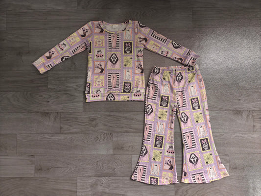 NO MOQ Preorder GLP3402 Halloween Goose Light Purple Long Sleeve Bell Bottom Pants Girls Sets 202606