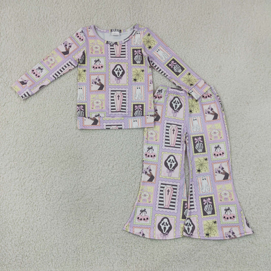 GLP3402 Halloween Goose Light Purple Long Sleeve Bell Bottom Pants Girls Sets 202607 RTS