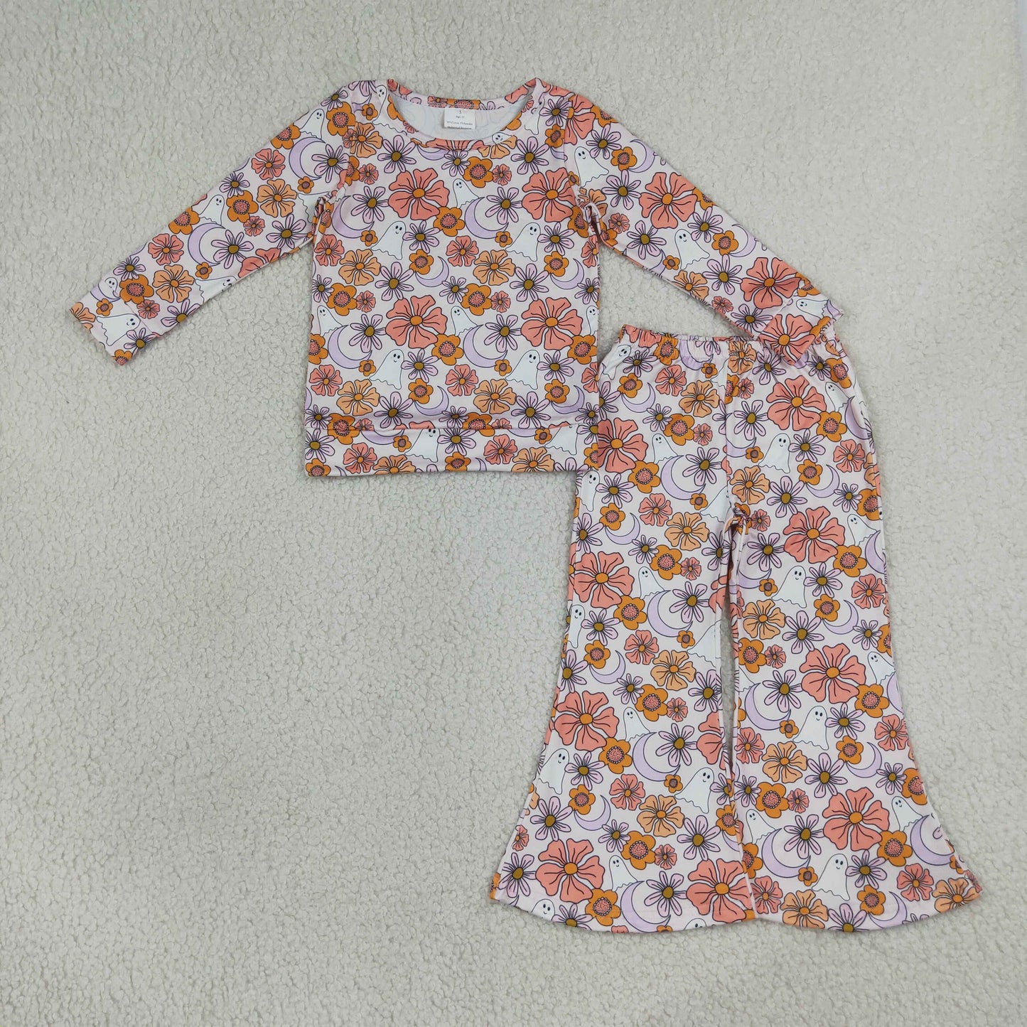 GLP3404 Halloween Goose Orange Flower Long Sleeve Bell Bottom Pants Girls Sets 202607 RTS