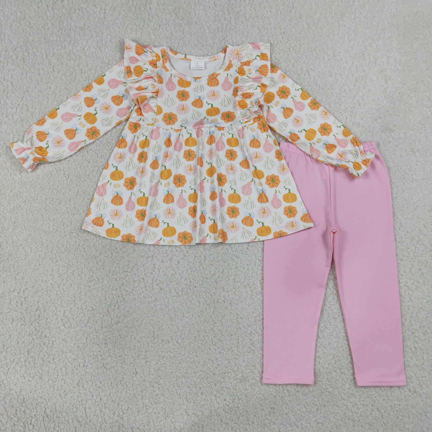 GLP3408 Pumpkin Bows Ruffle Long Sleeve Pink Pants Girls Sets 202607 RTS