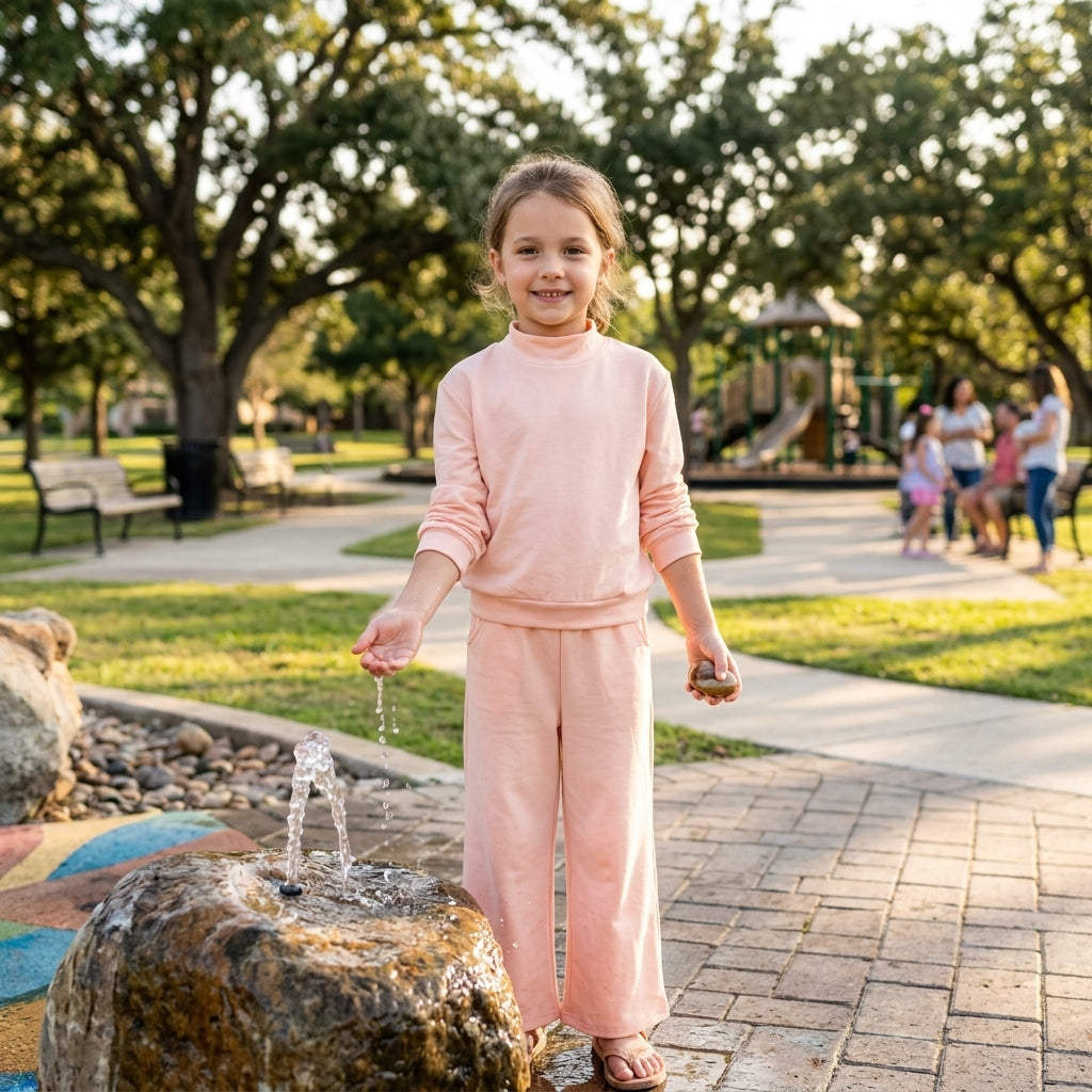 GLP3410 Solid Color Light Pink Middle Neckline Sweater Girls Set