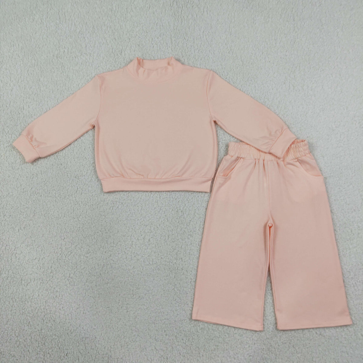 GLP3410 Solid Color Light Pink Middle Neckline Sweater Girls Set