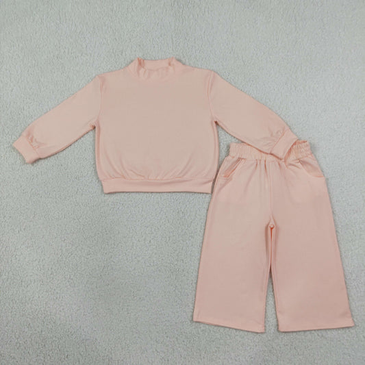 GLP3410 Solid Color Light Pink Middle Neckline Sweater Girls Set