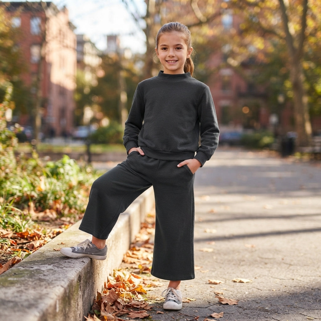 GLP3411 Solid Color Black Middle Neckline Girls Set