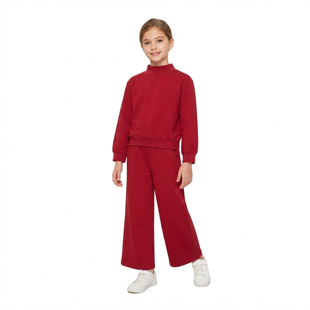 GLP3413 Solid Color Dark Red Middle Neckline Girls Set