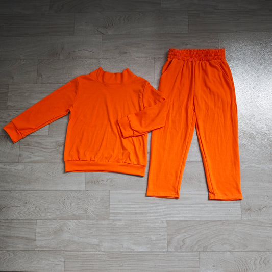 NO MOQ Preorder GLP3414 Solid Orange Long-Sleeved Pants Girls Sets 202607 Daughter & Mom Matching Sweatshirt and Sweatpants Set