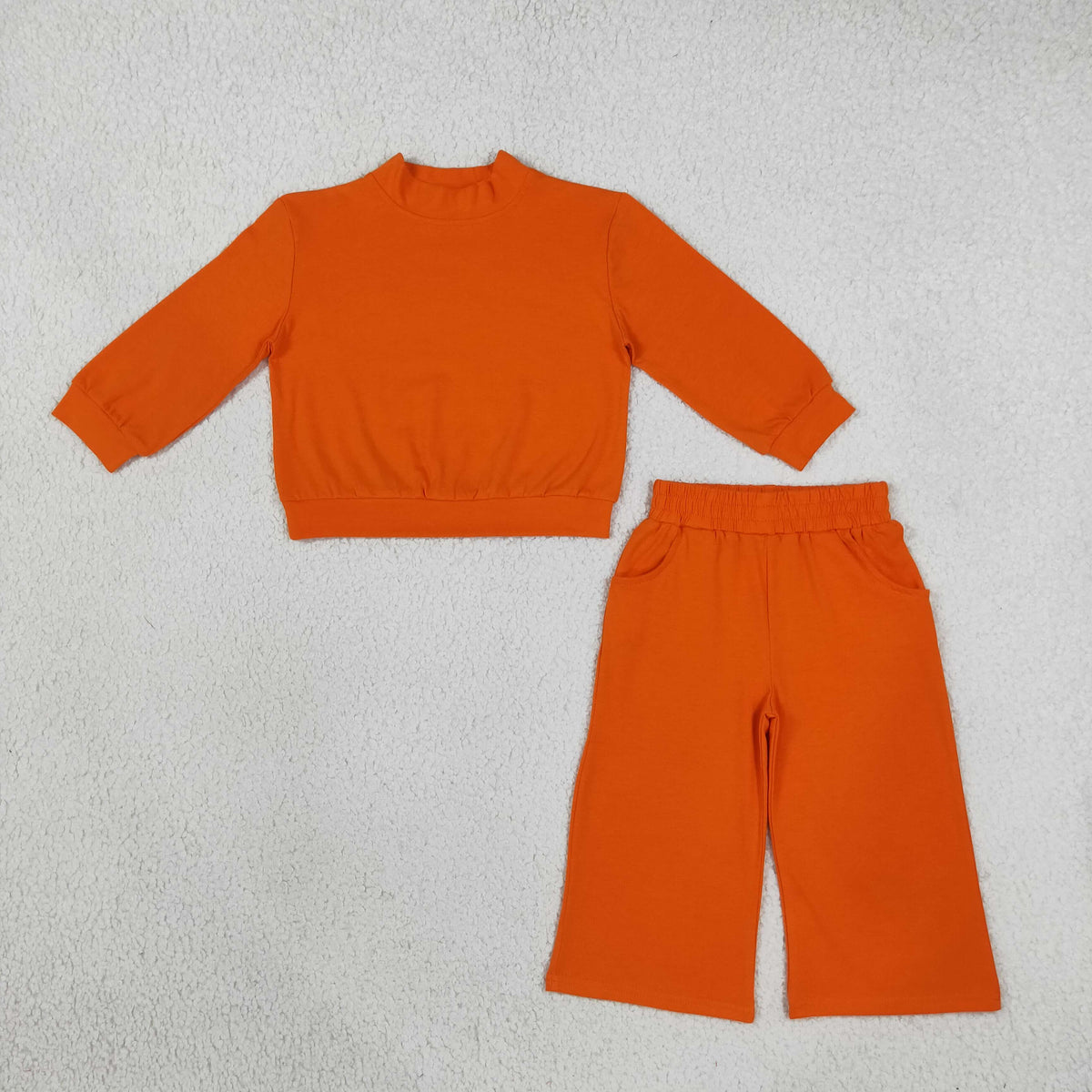 GLP3414 Solid Color Orange Middle Neckline Girls Set