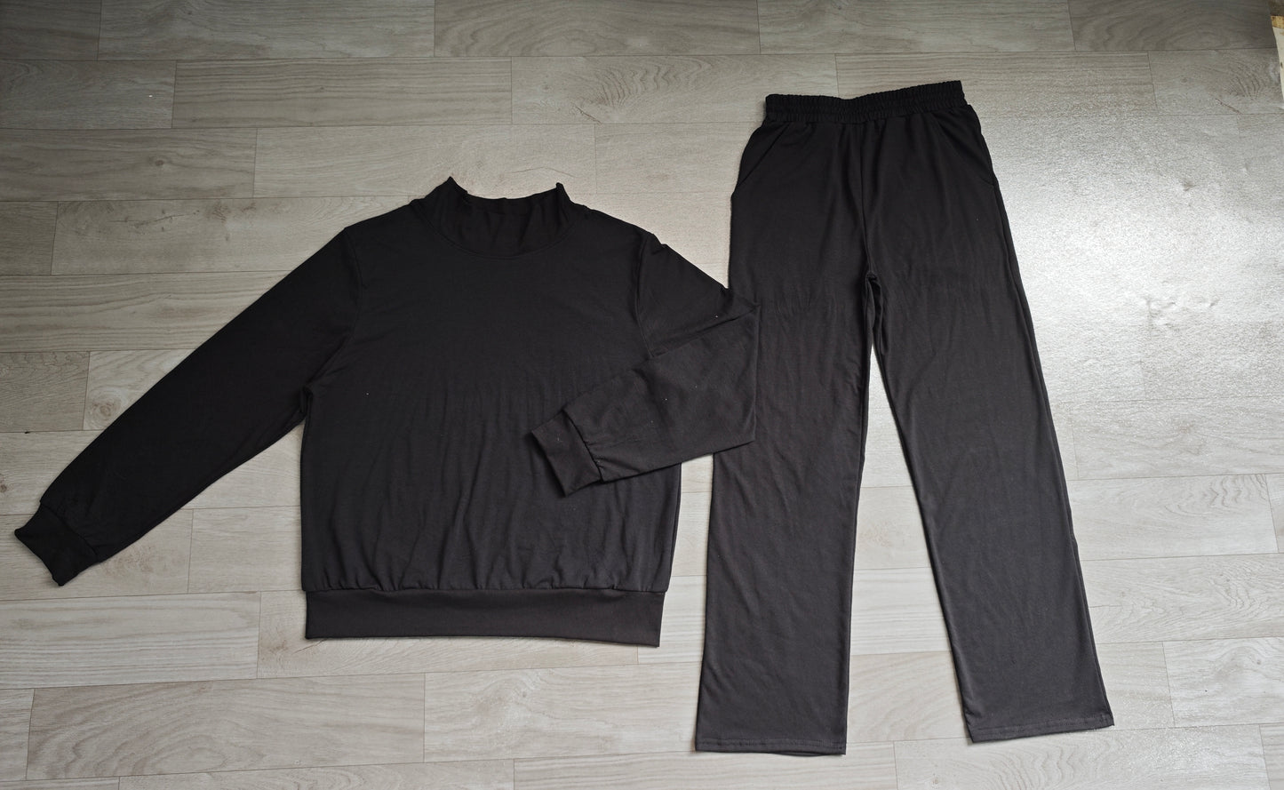 NO MOQ Preorder GLP3416 Adult Female Solid Black Long Sleeve Pants Sets 202607 Daughter & Mom Matching Outfits