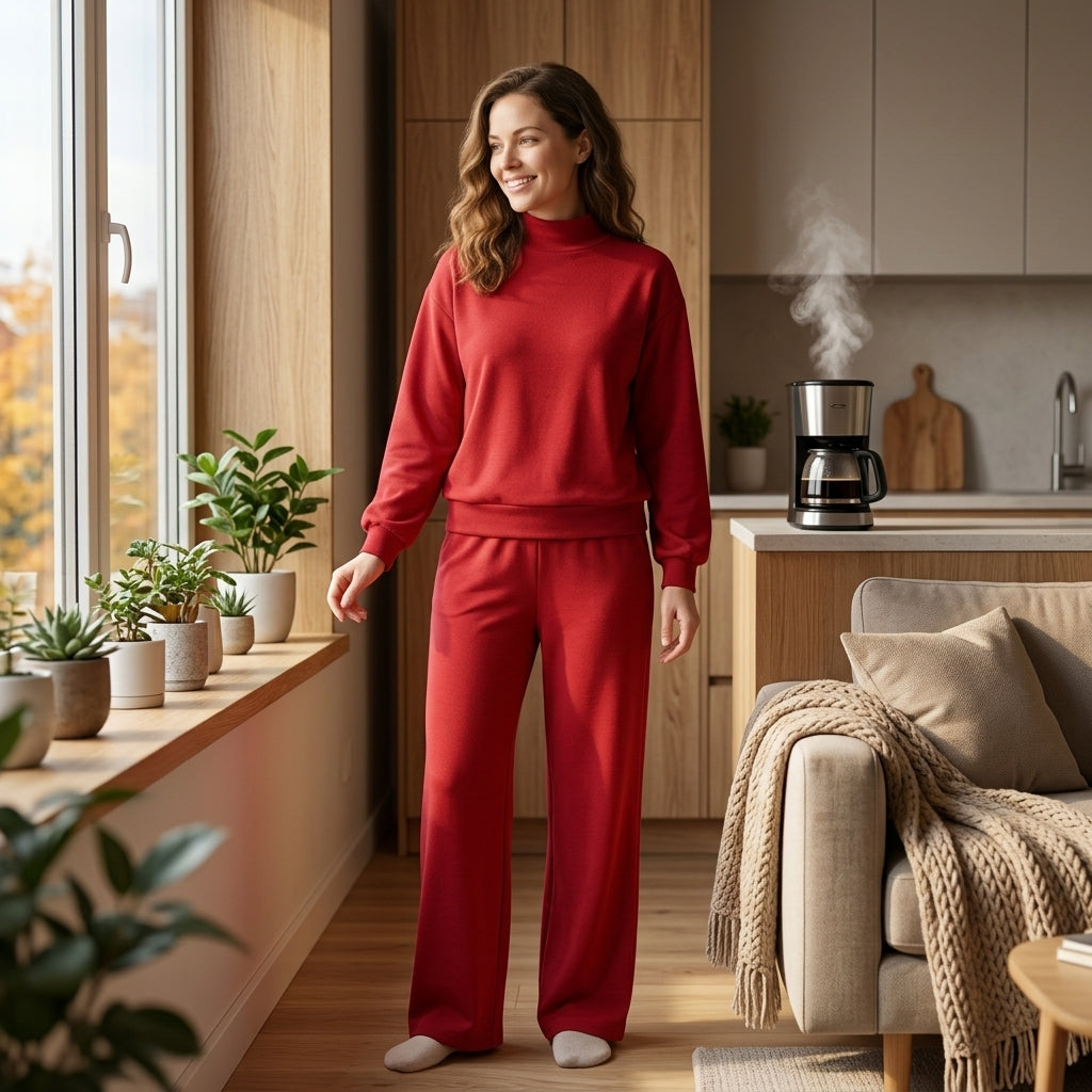 GLP3418 Solid Color Dark Red Adult Women's Set