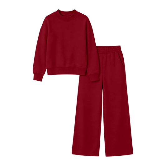 NO MOQ Preorder GLP3418 Adult Female Solid Dark Red Long Sleeve Pants Sets 202607 Daughter & Mom Matching Sweatshirt and Sweatpants Set