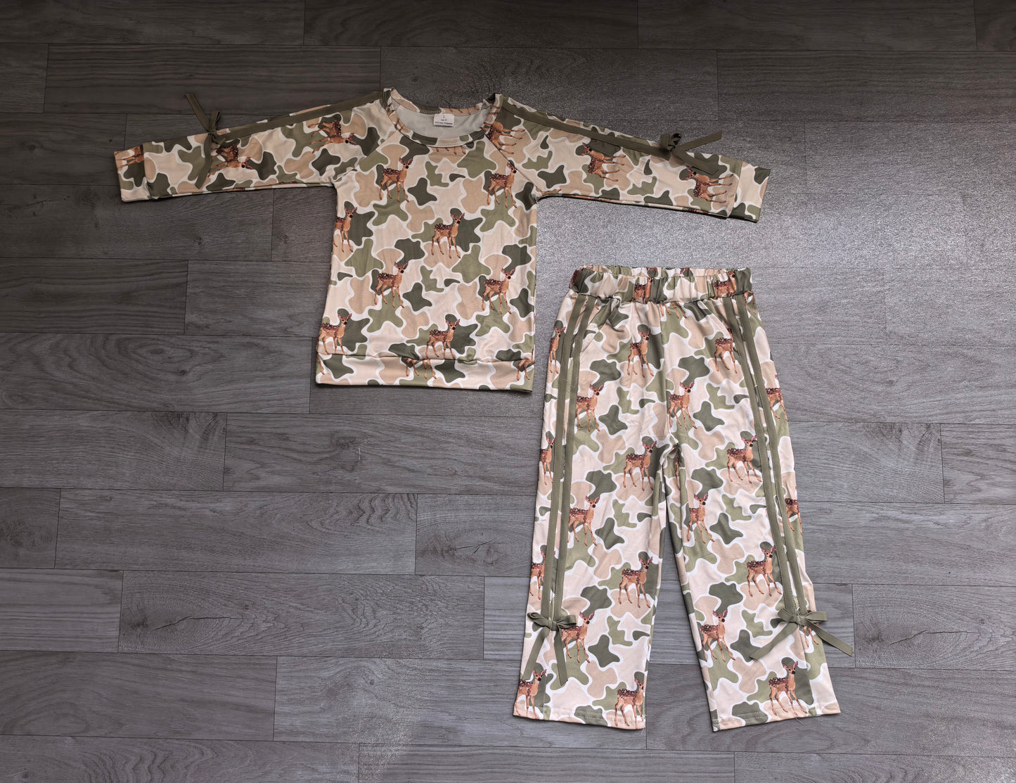 NO MOQ Preorder GLP3428 Deer Hunting Beige Green Camouflage Long Sleeve Pants Girls Sets 202607