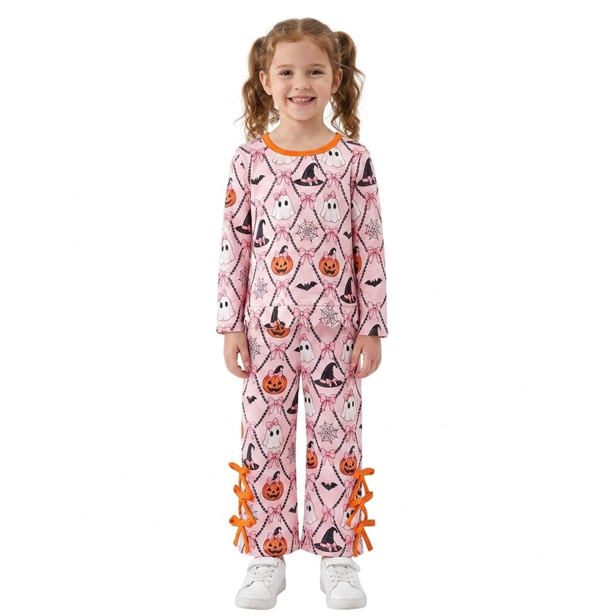 GLP3434 Halloween Pumpkin Bows Scallop Edge Girls Set