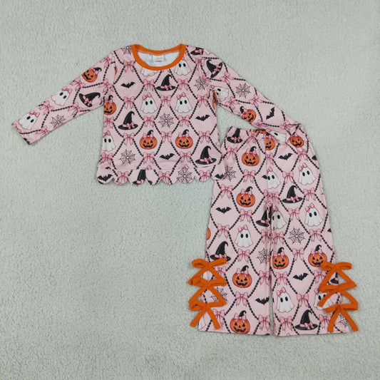 Halloween Pumpkin Ghost Bows Scallop Edge Kids Sibling Matching Clothes