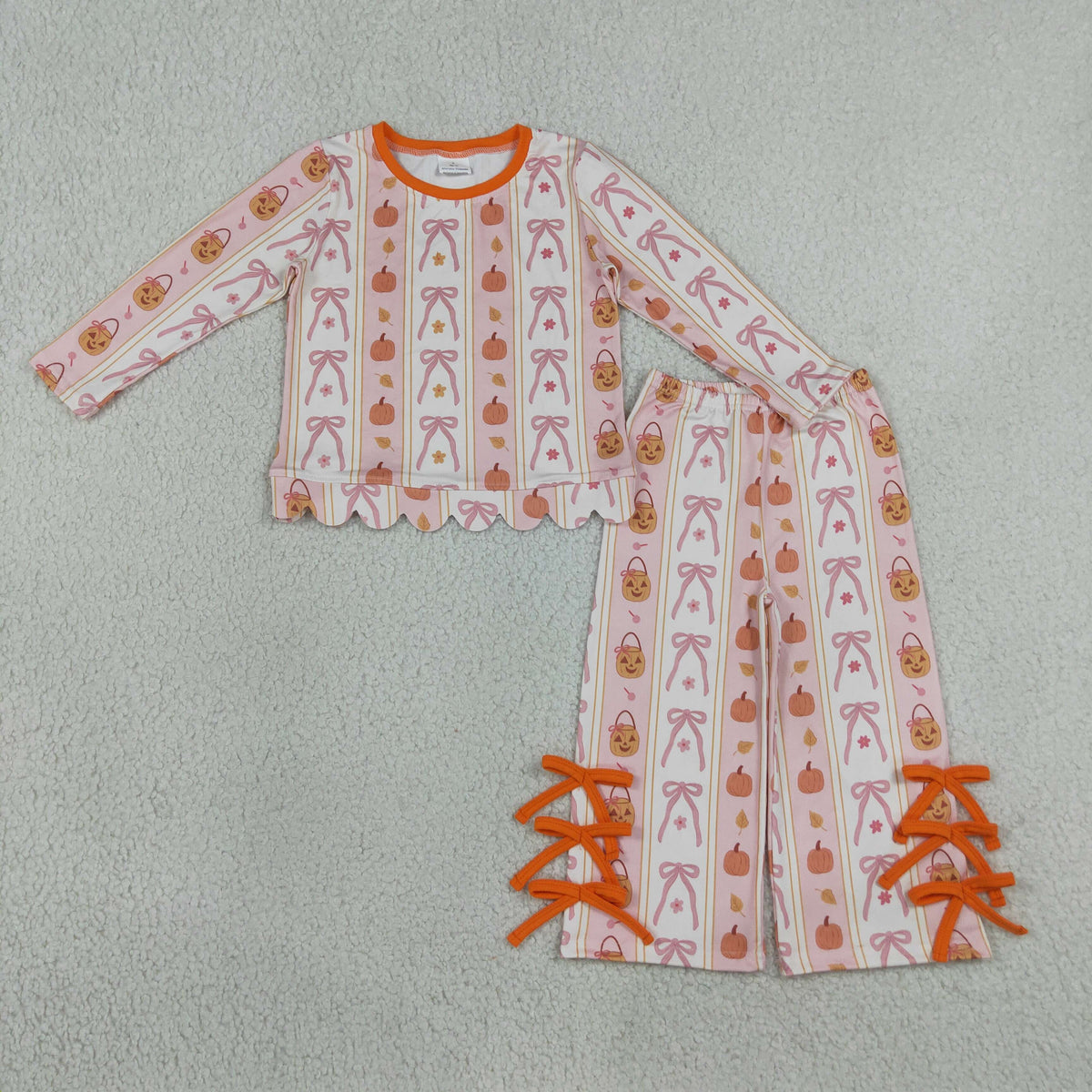 Halloween Pumpkin Ghost Bows Scallop Edge Kids Sibling Matching Clothes