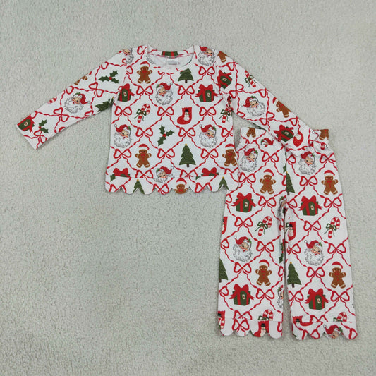 GLP3447 Christmas Santa Bows Scallop Edge Girls Outfits