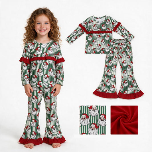GLP3452 Christmas Santa Stripe Ruffles Girls Set