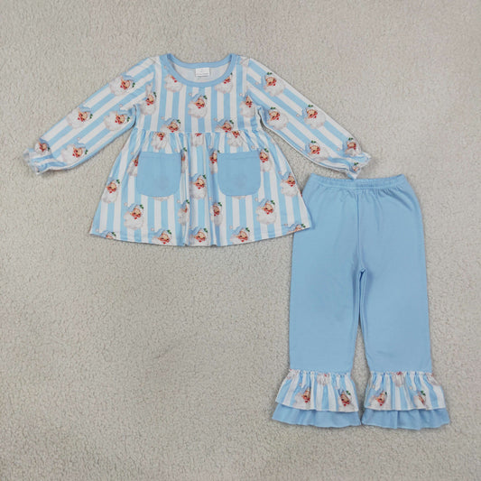 GLP3455 Christmas Santa Stripe Blue Girls Set