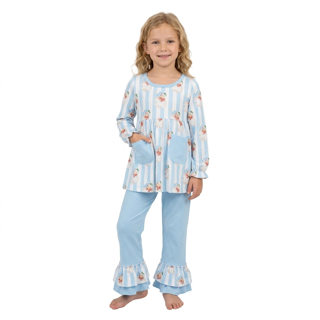 GLP3455 Christmas Santa Stripe Blue Girls Set