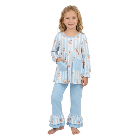 GLP3455 Christmas Santa Stripe Blue Girls Set