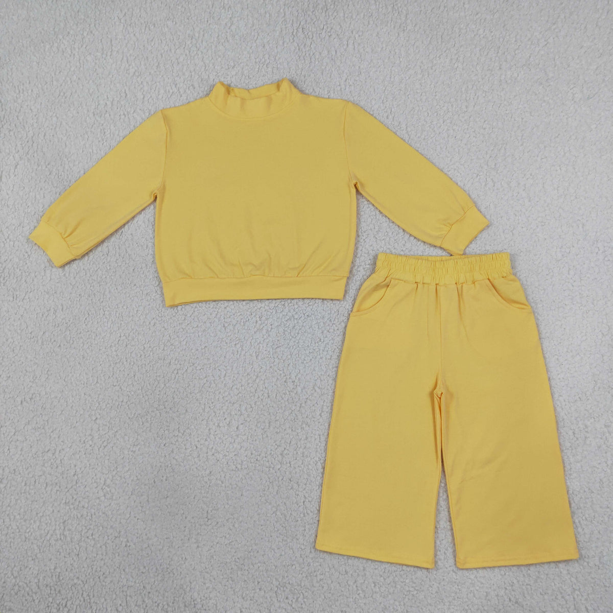 GLP3473 Solid Color Cotton Yellow Middle Neckline Girls Set