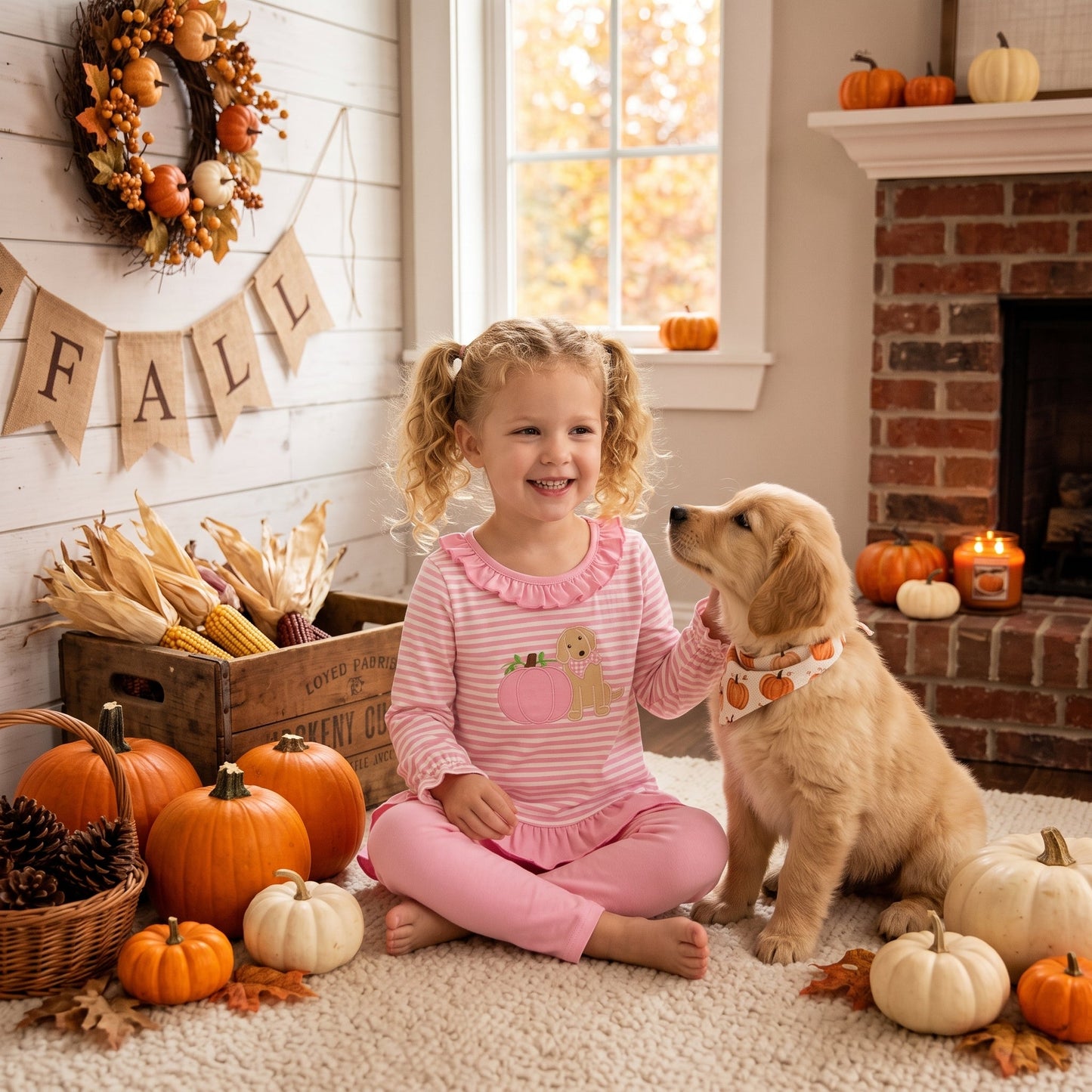 RTS GLP3480 baby girl clothes embroidery pumpkin print toddler girl fall outfit