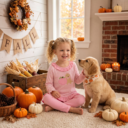 RTS GLP3480 baby girl clothes embroidery pumpkin print toddler girl fall outfit