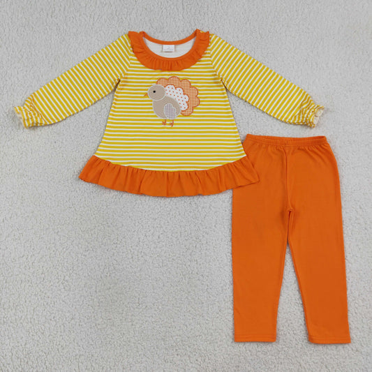 GLP3493 Thanksgiving Day Embroidery Turkey Ruffles Girls Outfits 202609 RTS