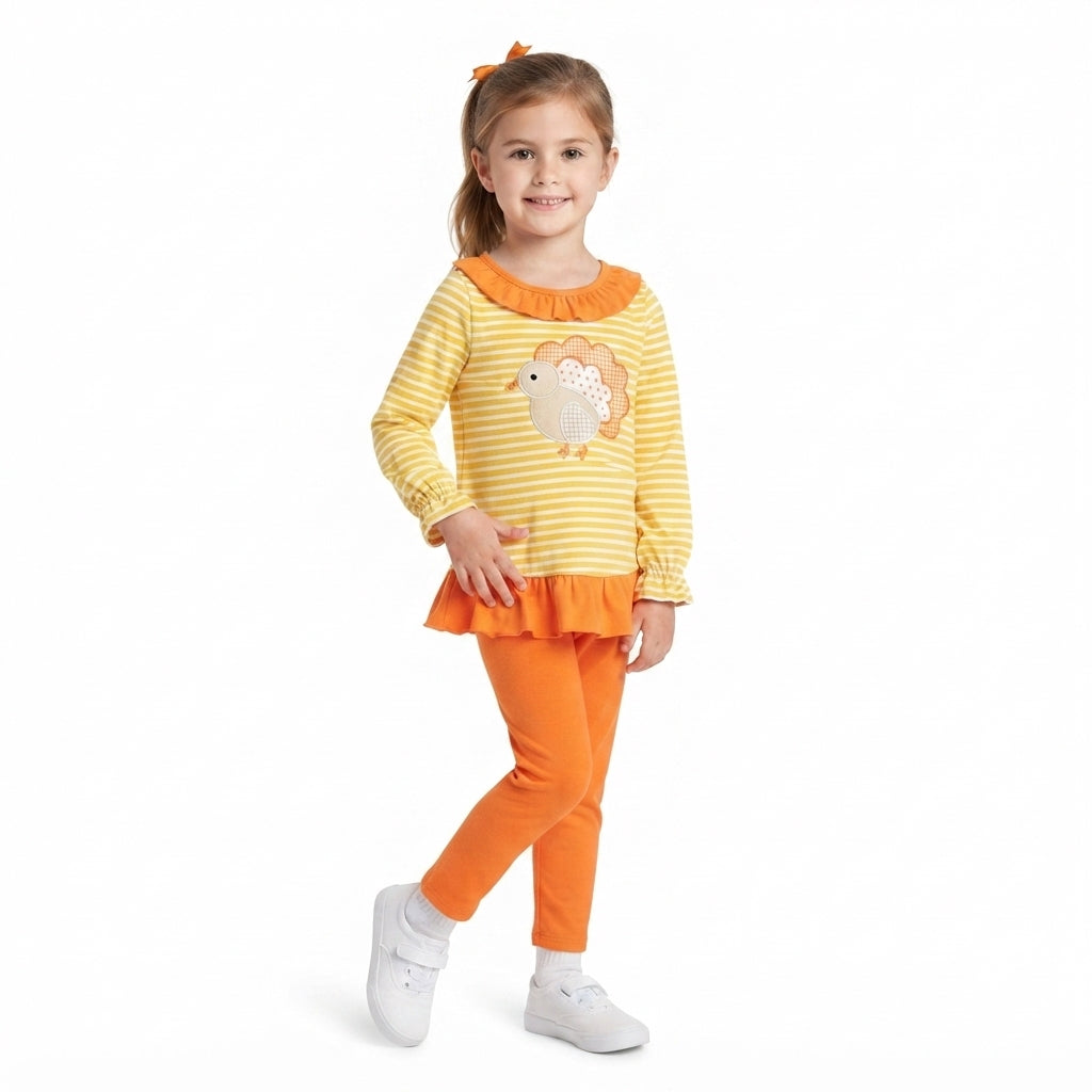 GLP3493 Thanksgiving Day Embroidery Turkey Ruffles Girls Outfits 202609 RTS