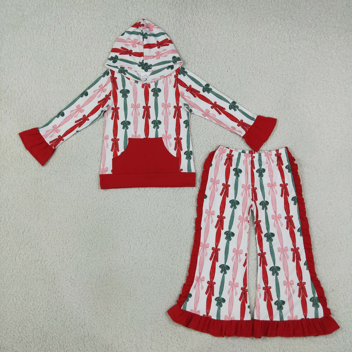 GLP3497 Christmas Santa Bows Ruffles Hoodie Girls Outfits