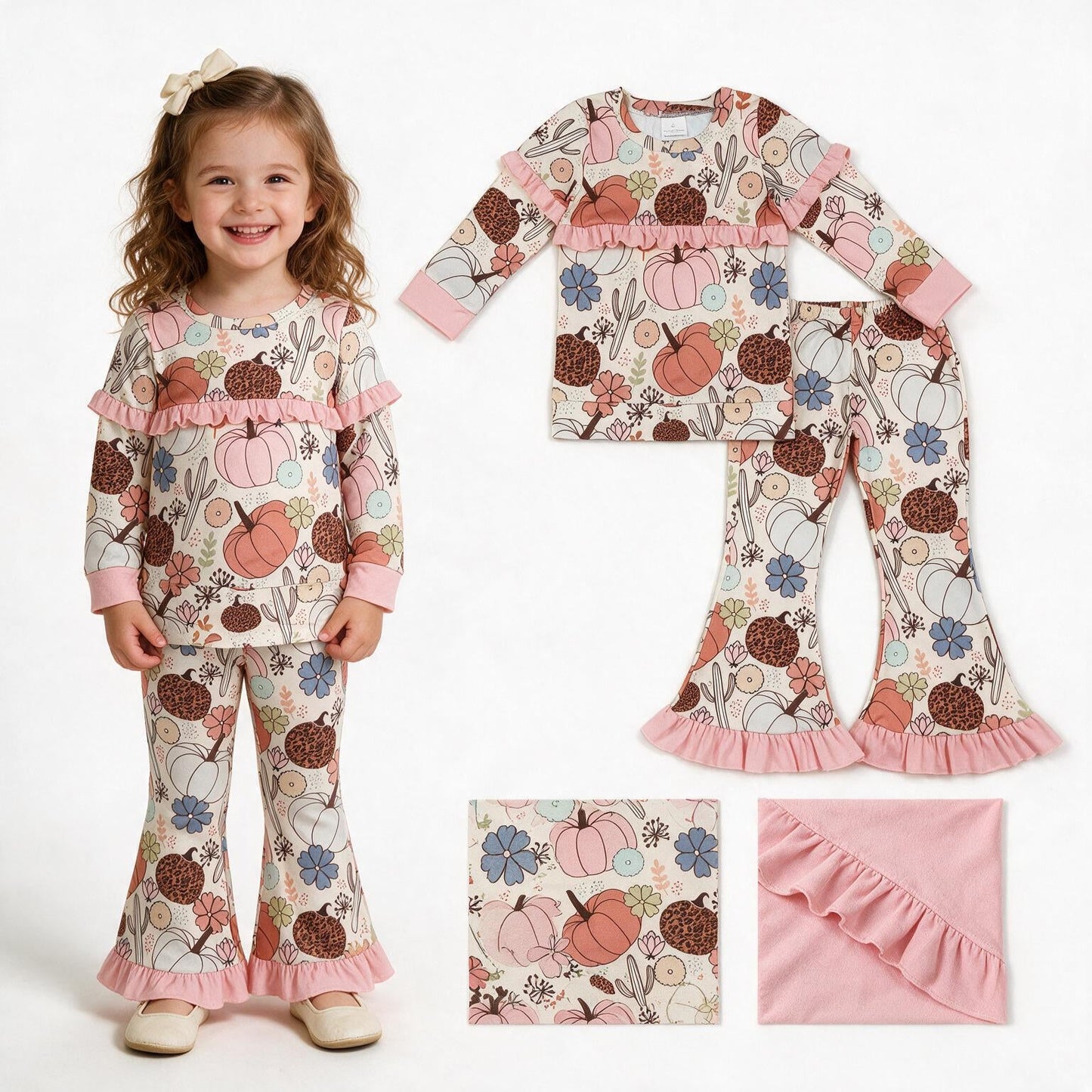 GLP3502 Fall Pumpkin Ruffles Girls Set