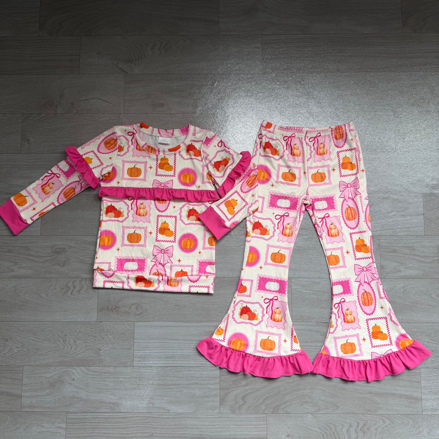NO MOQ Preorder GLP3504 Pumpkin Bows Rose Red Ruffle Long Sleeve Pants Girls Sets 202607