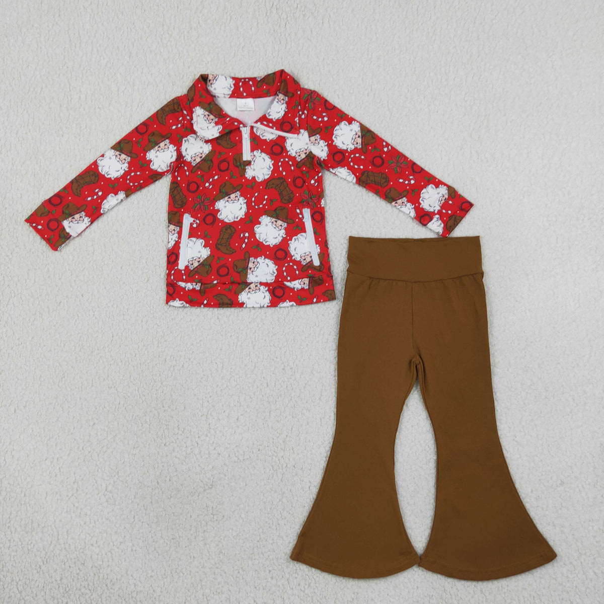 GLP3509 Christmas Santa Hat Cowboy Zipper Girls Set