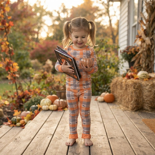 GLP3533 Halloween Bat Plaid Girls Pajamas Outfits 202609 RTS