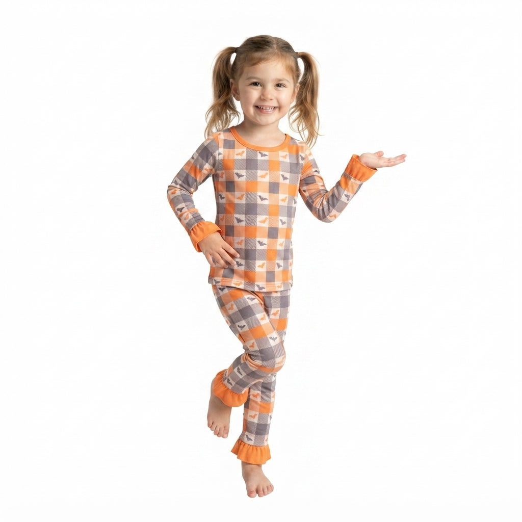 GLP3533 Halloween Bat Plaid Girls Pajamas Outfits 202609 RTS