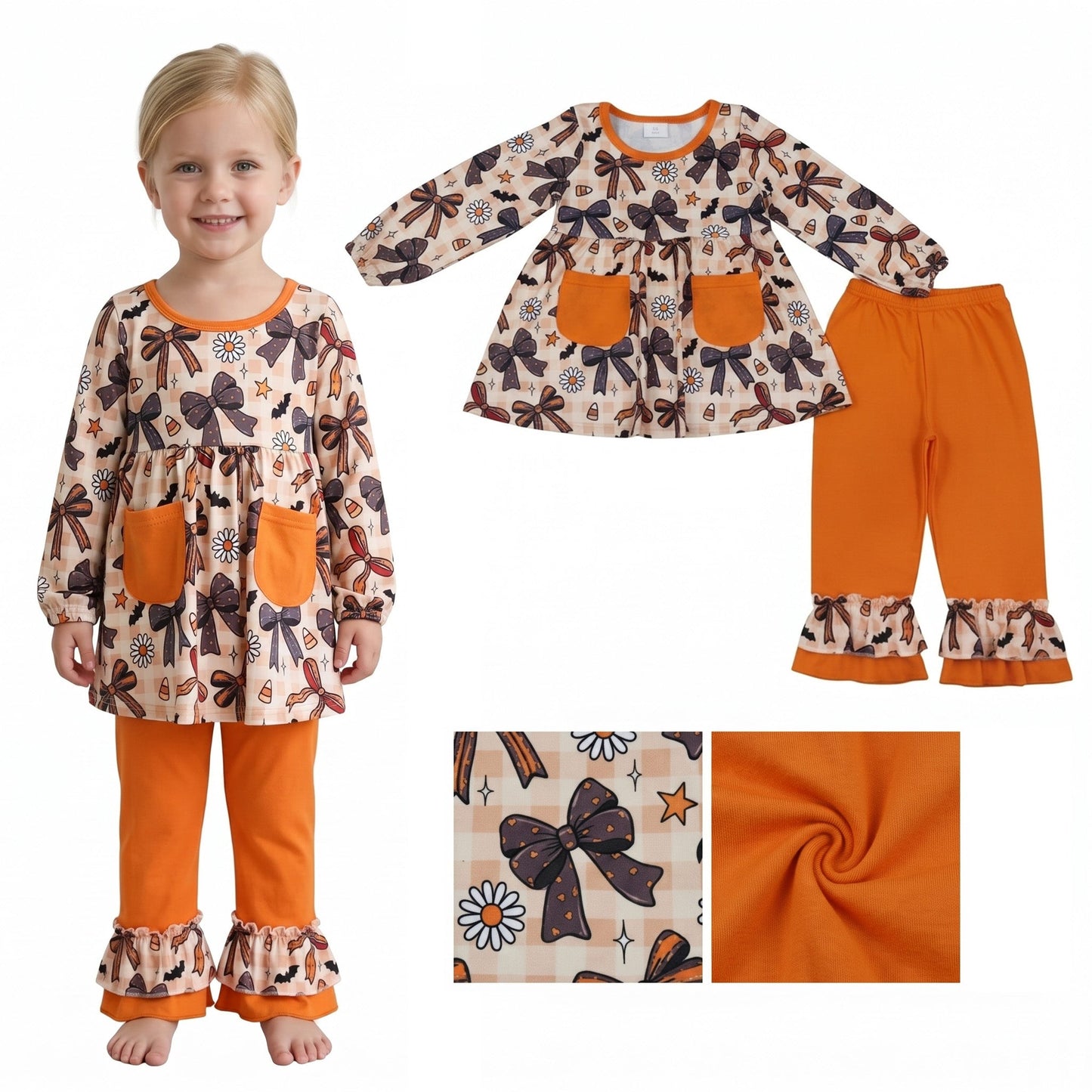 GLP3534 Halloween Bows Girls Set