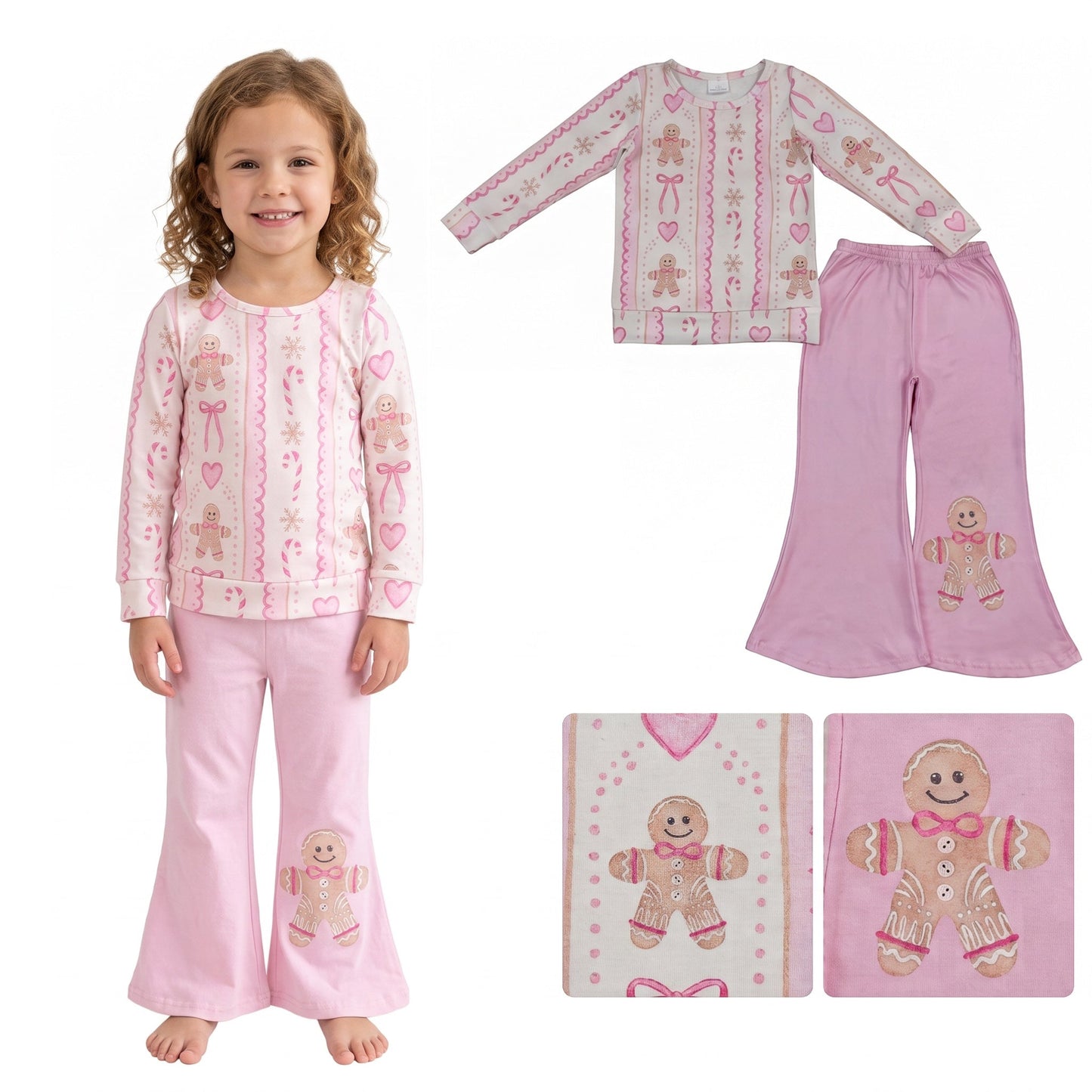 GLP3540 RTS baby girl clothes gingerbread man print toddler girl christmas outfit