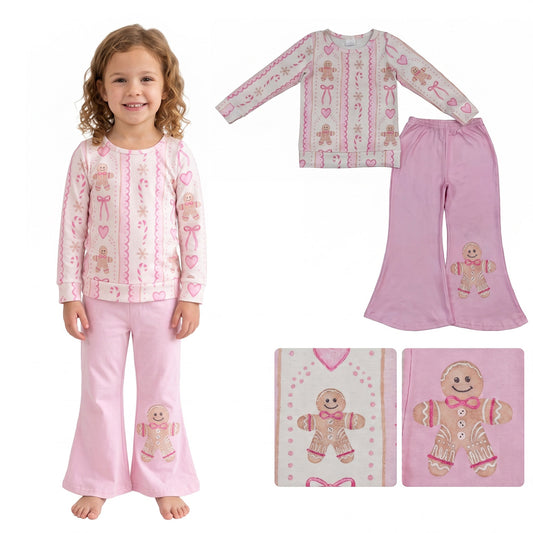 GLP3540 RTS baby girl clothes gingerbread man print toddler girl christmas outfit
