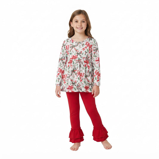 GLP3541 Christmas Coquette Bows Red Girls Set