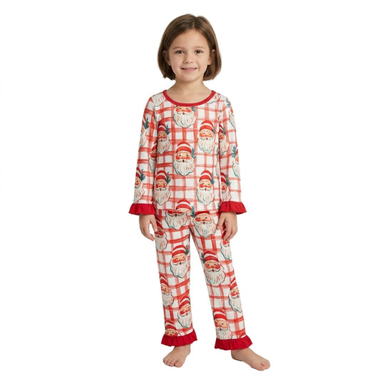 GLP3542 Christmas Santa Plaid Girls Pajamas Outfits 202609 RTS