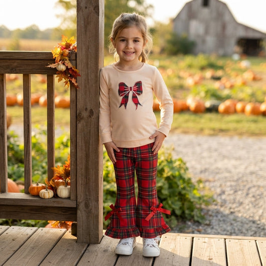 GLP3547 Christmas Bows Plaid Red Girls Set