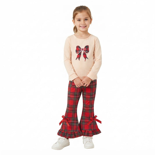 GLP3547 Christmas Bows Plaid Red Girls Set