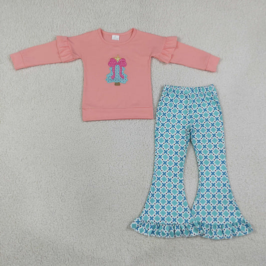 GLP3548 Embroidery Christmas Trees Bows Girls Set