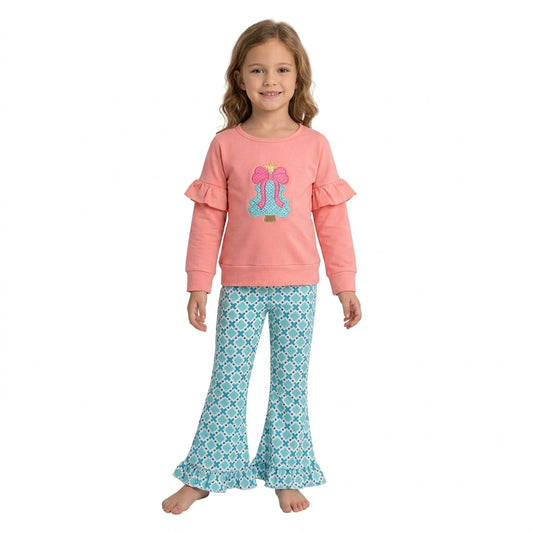 GLP3548 Embroidery Christmas Trees Bows Girls Set