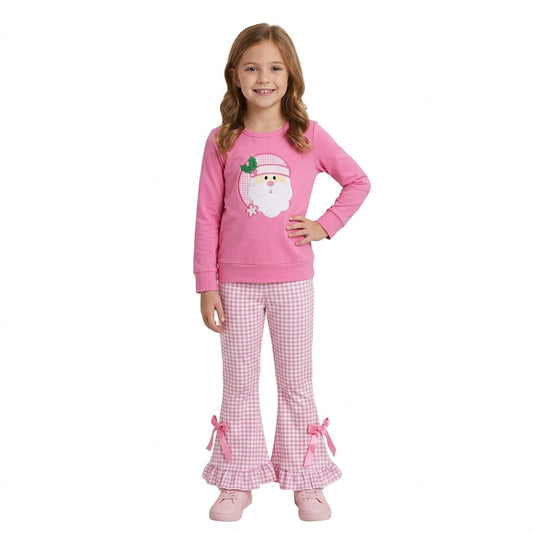 GLP3561 Embroidery Christmas Santa Rose Red Girls Set