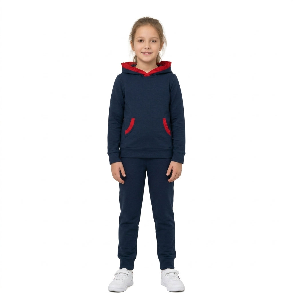 GLP3564 Team Colors Red Ruffles Navy Girl's Hoodie Set