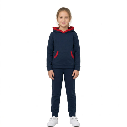 GLP3564 Team Colors Red Ruffles Navy Girl's Hoodie Set