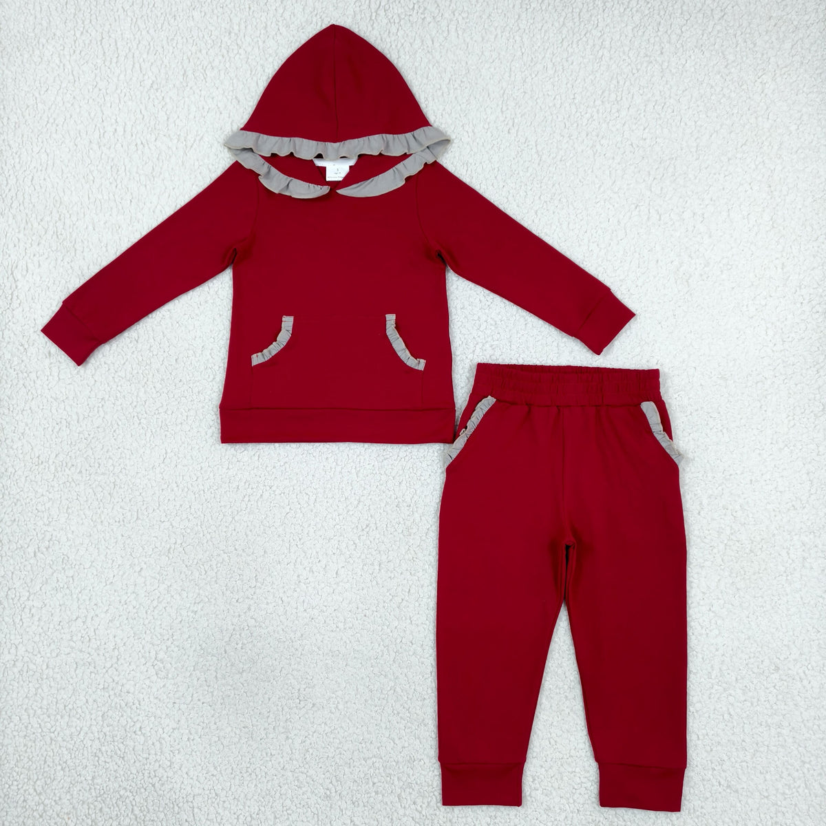 GLP3565 Team Colors Red Gray Ruffles Girl's Hoodie Set