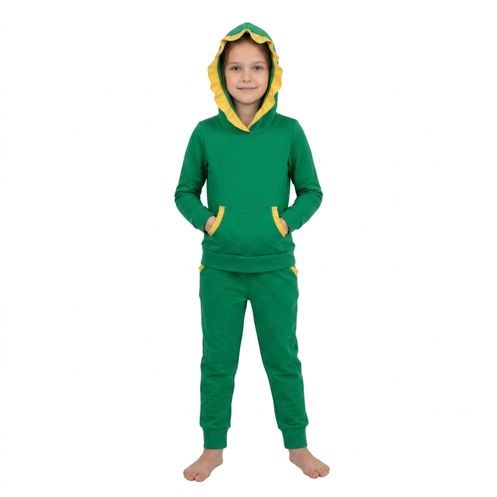 GLP3569 Team Colors Green Yellow Ruffles Girl's Hoodie Set